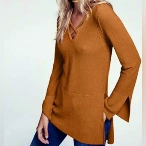 Free People Criss Cross, Ginger Root, long sleeved and earthy boho long tunic SM - Picture 1 of 7